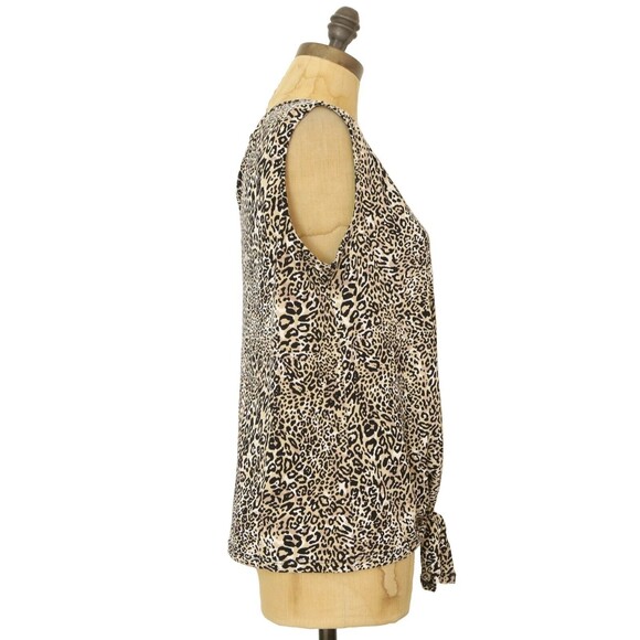 Adrianna Papell Tie Front Animal Print Tank Blouse Size S Stretch Brown Top B71 - Picture 2 of 5